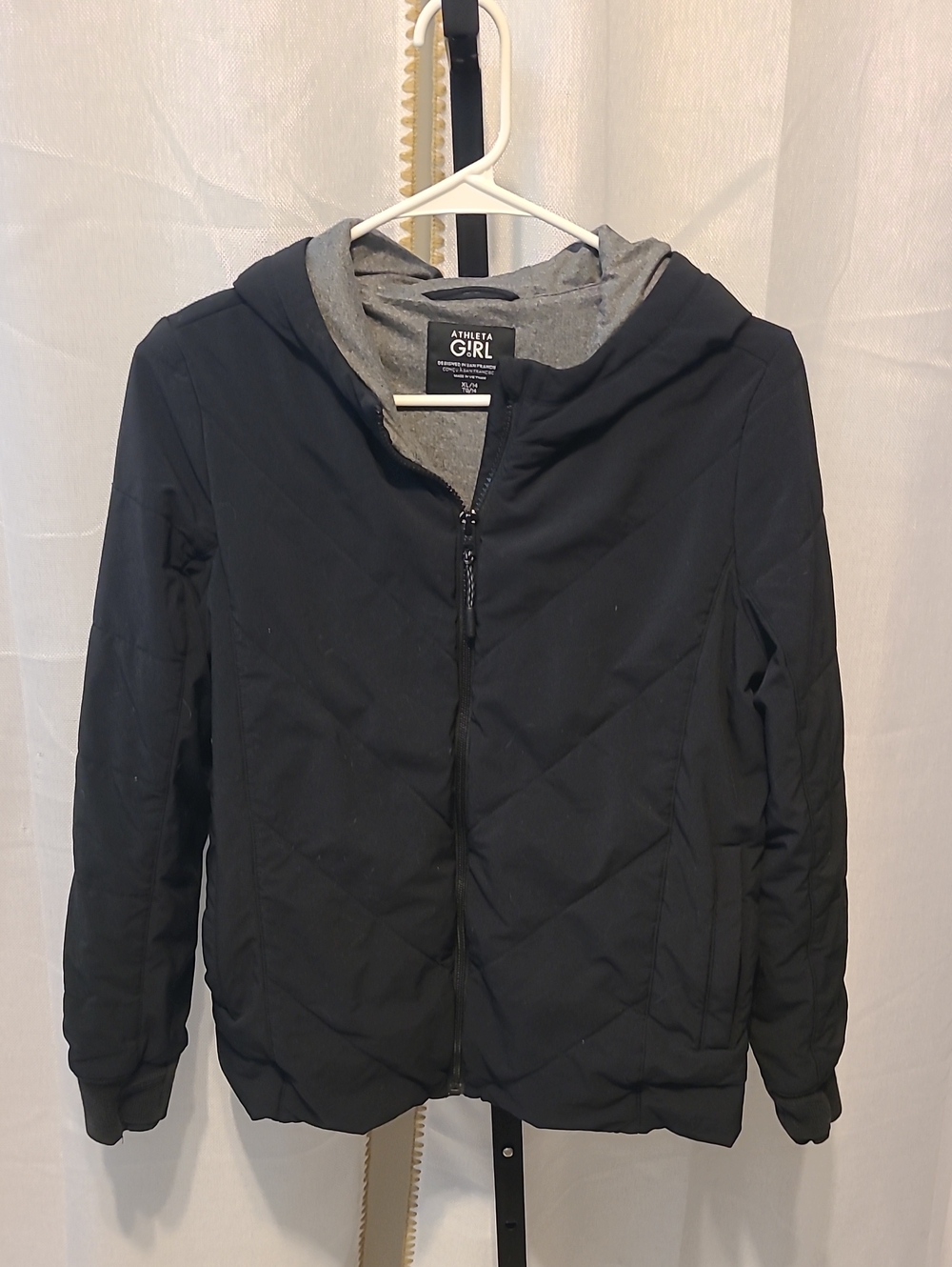 Athleta Girl Black Quilted Hooded Jacket Coat Kids Size XL 14